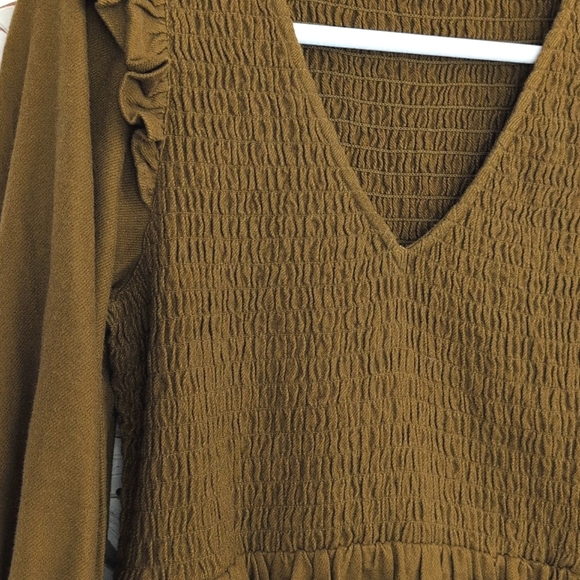 Madewell Flannel Lucie Vneck Smocked Dress In Olive Size Medium - Picture 7 of 9